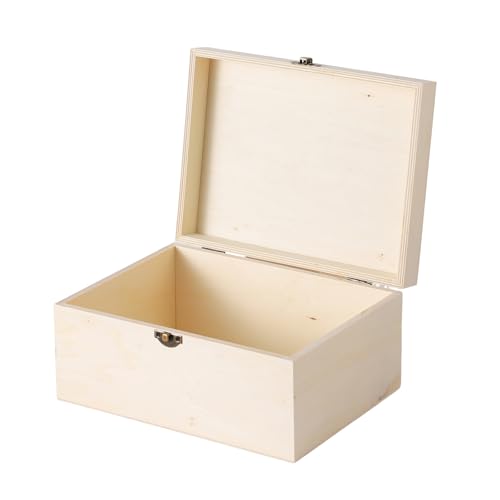 2 Pack Large Unfinished Wooden Box with Locking Clasp - 9.2x6.9x4.5 in-8.2X5.8X3.5in Natural Super Thick Poplar Box DIY Ke...