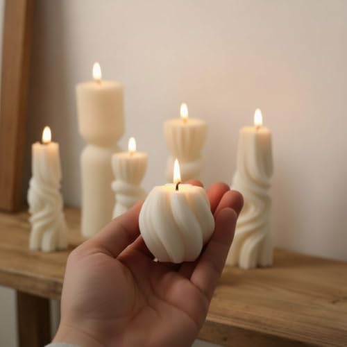 Threlaco 6 Pcs Pillar Candles Decorative Modern Aesthetic Ribbed Candle Set Cute Soy Wax Scented Ribbed Decor Commemorativ...