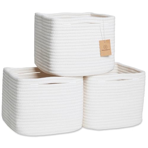 NaturalCozy Storage Cubes 9”x9”x7”Cotton Rope Woven Baskets for Organizing 3-Pack | 9 Inch Cube Storage Bin | Small Basket...