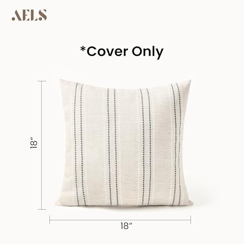 AELS 18x18 Decorative Farmhouse Linen Blend Throw Pillow Covers, Boho Textured Pillow Case, Set of 2, Beige with White & G...