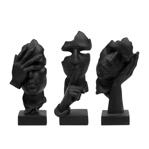 aboxoo 3 Pcs Thinker Statue, Silence is Gold Abstract Art Figurine, See No Evil Hear No Evil Speak No Evil Statues, Modern...