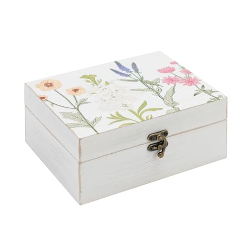 Synovana Small Decorative Box with Hinged Lid Wooden Handmade Keepsake Storage Box Floral Printed Jewelry Box Rustic Trink...