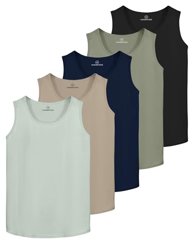 Real Essentials 5 Pack: Men's Dry-Fit Muscle Tank Top Sleeveless Shirts Workout Tees Athletic Gym (Big & Tall Available)