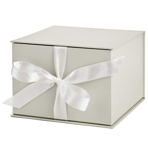 Hallmark Medium Gift Box with Lid and Shredded Paper Fill (Grey White 7 inch Box) for Weddings, Bridal Showers, Graduation...