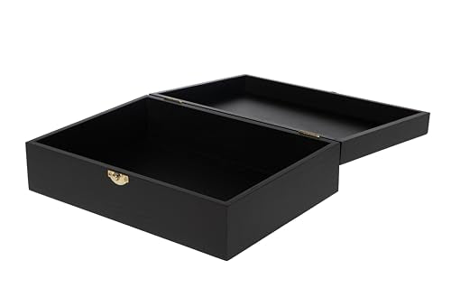 Creative Hobbies Large Black Wooden Keepsake Box with Gold Clasp | 10.25″ × 7.5″ × 3.25″ Storage Case for Photos, Jewelry,...