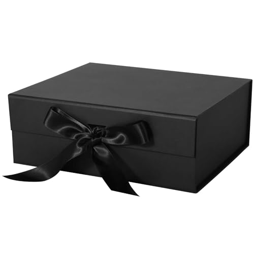 LFBOX Black Gift Box with Ribbon Magnetic Lids 10.2x9x3.74 in, Bridesmaid Groomsman Proposal Boxes, Wedding Graduation Sto...
