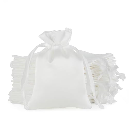 Tapleap White Small Satin Gift Bags, 30Pcs 3x4 with Drawstring, For Wedding, Birthday, Church, Easter Party Favors, Bracel...