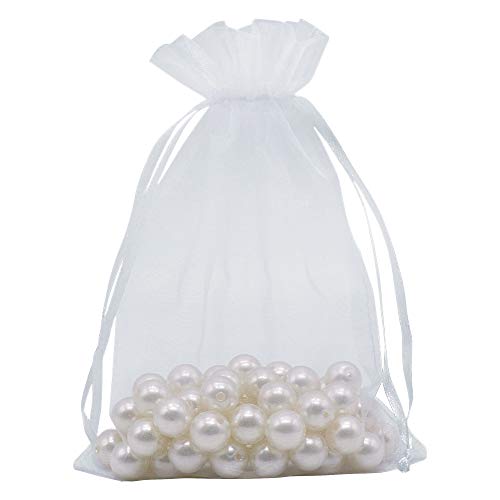 HRX Package White Organza Gift Bags 5x7 inch 100pcs, Mesh Jewelry Pouches Drawstring Bags Empty Sachet for Christmas Candy...