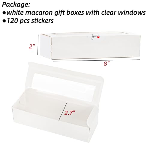 Dicunoy 50 Pack Macaron Boxes for 6, White Macaron Gift Boxes with Clear Window and 120 PCS Stickers, Sturdy Macaron Packa...