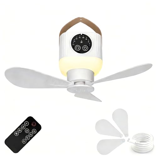 Portable Camping Fan, 7200 mAh Tent Fans with LED Light, Remote Control, Detachable Blades and Hook 4 Speeds 3 Brightness ...