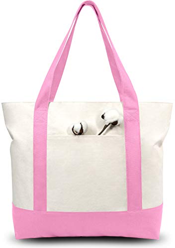 TOPDesign 1-Pack Canvas Tote Bag with an External Pocket, Reusable Grocery Shopping Bag, Top Zipper Closure, Daily Essenti...