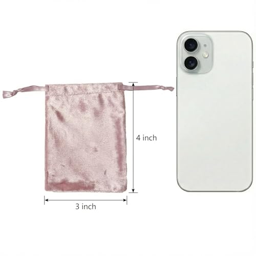 QIANF 12pcs Rose Pink Velvet Drawstring Bags 3x4 inches Glossy Small Velvet Cloth Gift Bags Jewelry Pouches for Storage We...