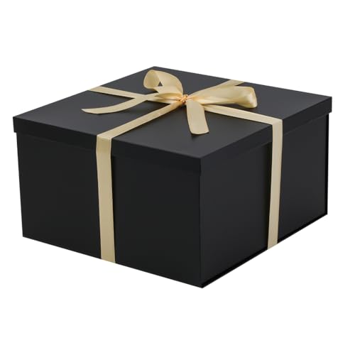 UoeRing 1Pcs Black Extra Large gift box with lids 13×13×7 Inches gift boxes for presents,Birthday Box (include Ribbon, Pap...