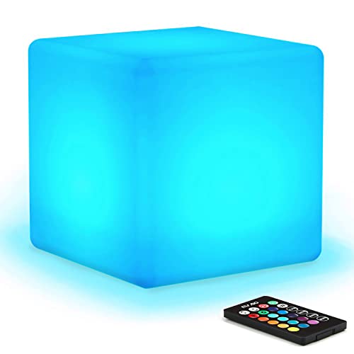 Mr.Go Rechargeable LED Color-Changing Light Cube 8", Dimmable Soothing Mood Lamp with Remote, 16 RGB Colors 4 Modes, Water...