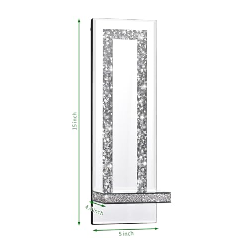 Aeveco Crystal Crush Diamond Mirrored Candle Sconces, Silver Wall Candle holder set of 2, Wall decorations for Living Roo...