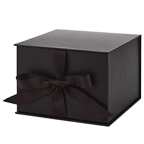 Hallmark Medium Gift Box with Lid and Shredded Paper Fill (Black 7 inch Box) for Weddings, Graduations, Birthdays, Father'...