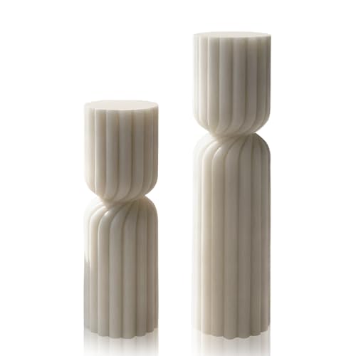 Set of 2 Ribbed Pillar Candles Handmade Soy Wax Scented Ribbed Candles,Hourglass Pillar Candle,Wax Elegant Bubble Natural ...