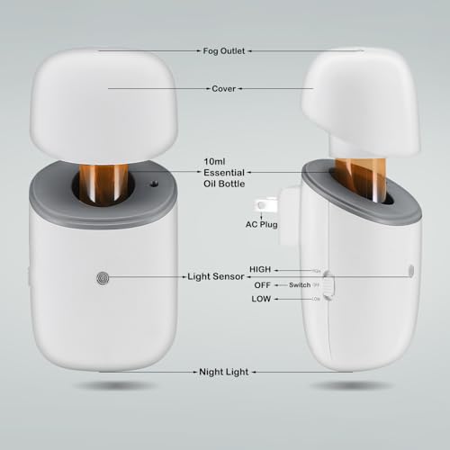 Tediselu Essential Oil Diffuser for Home, Cold Waterless Diffuser with Low/High Switch, Plug in Diffuser with Night Light,...