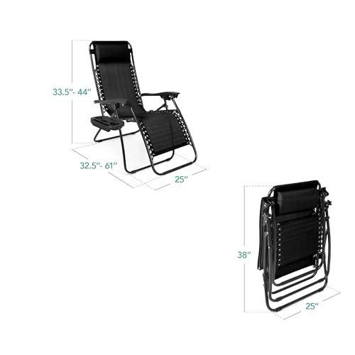 Best Choice Products Set of 2 Adjustable Steel Mesh Zero Gravity Lounge Chair Recliners w/Pillows and Cup Holder Trays - B...