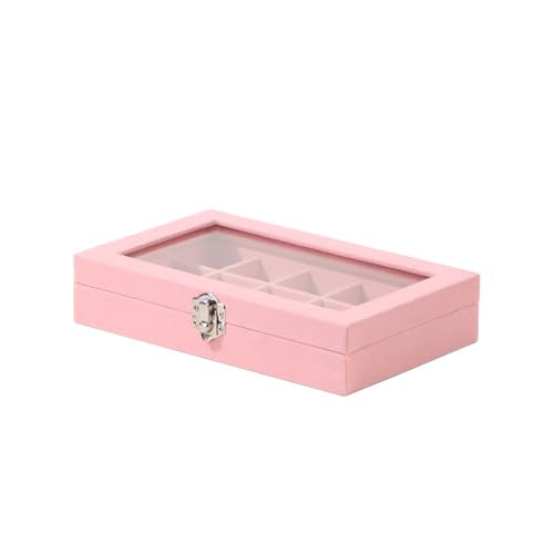 Pengup Travel Jewelry Box,Small Jewelry Case,Rings Earrings Cufflinks Organizer for Girls (Pink, 15 Grids)