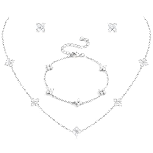 ORAZIO Dainty Silver Gold Jewelry Set for Women Trendy 14K Gold Plated CZ Flowers Pendant Choker Necklaces for Women Stud ...