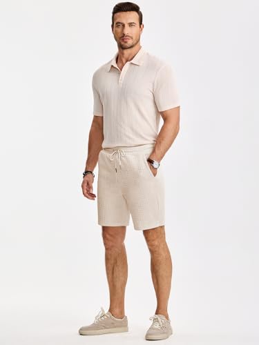 JMIERR Men's Shorts Casual Stretch Solid Short Elastic Waist Drawstring Lightweight Textured Summer Shorts
