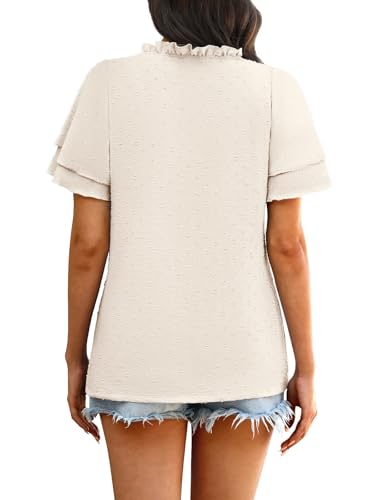 Womens Summer Tops Trendy Blouses Dressy Casual Flowy Swiss Dot Ruffle Short Sleeve Shirts