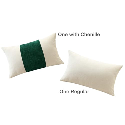 OTOSTAR Set of 2 Cotton Linen Chenille Pillow Covers with Striped Patchwork Modern Minimalist Cushion Covers 12x20 Inch Ge...