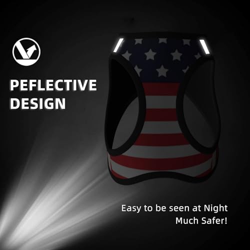 American Star Flag No Pull Dog Harness and Leash Set, Reflective Vest for Small Dogs, Adjustable Breathable Cute Classic M...