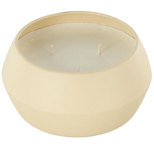 Deco 79 Metal Decorative Candle, Rose Blossom & Sandalwood Scented, Textured 30oz, 3 Wick, Aromatherapy, Beige, 6" x 6" x 3"
