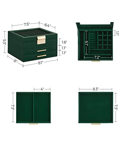 SONGMICS GISELLA Collection - Jewelry Box Organizer, 3-Layer Jewelry Storage with 2 Drawers, Shiny Metal Hardware, Glass L...