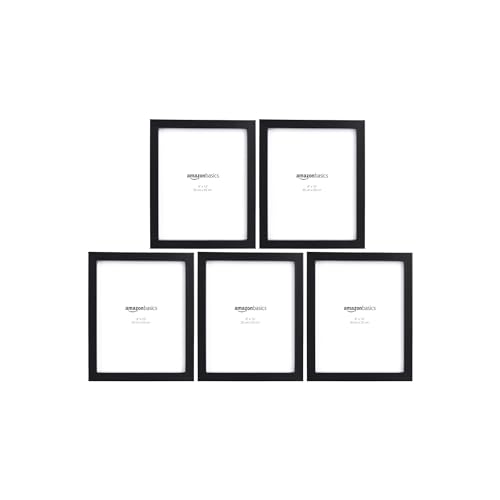 Amazon Basics Rectangular Picture Frame Set for Wall Hanging or Tabletop Display, 8 x 10 in, Black, 5-Pack