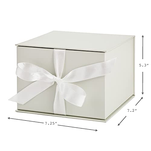 Hallmark Medium Gift Box with Lid and Shredded Paper Fill (Grey White 7 inch Box) for Weddings, Bridal Showers, Graduation...