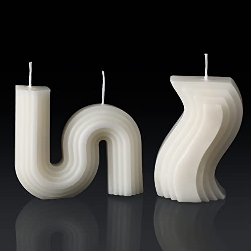 Tondiamo 2 Pcs Trendy Twist Aesthetic Candles Soy Wax Minimalist Geometric Shaped Candles S Shaped Decoration Art Funky Sc...
