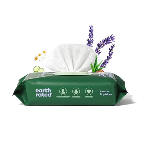 Earth Rated Dog Wipes, Hypoallergenic, 3-in-1 Cleaning and Hydrating, for Grooming Paws, Body and Butt, Lavender Scented, ...