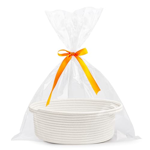 Pro Goleem Small Woven Easter Basket with Gift Bags and Ribbons Durable Burr Baskets for Gifts Empty Small Rope Basket for...
