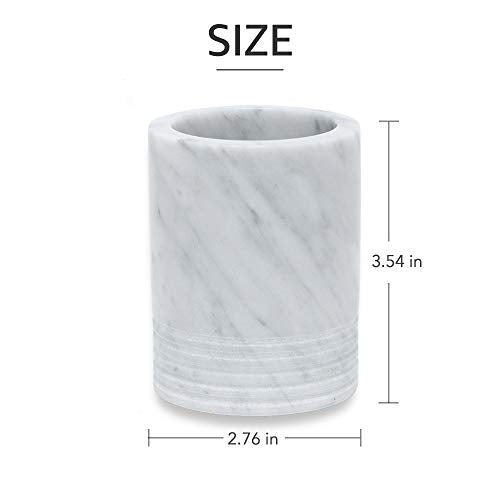 JIMEI Natural Marble SPA Collection Tumbler Toothbrush Holder Makeup Brush Holder Bathroom Countertop Organizer