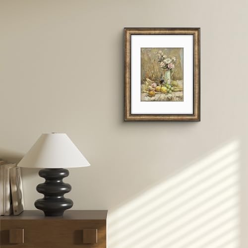 Golden State Art, 11x14 Photo Frame with Mat for Pictures 8x10 and Real Glass (Dark Gold Brown & Bronze Pewter Panel with ...