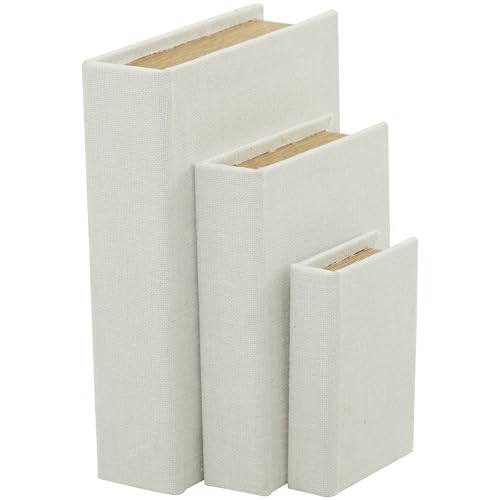 Deco 79 Linen Fabric Decorative Box Faux Storage Book Book Shaped Boxes, Set of 3 Decorative Keepsake Boxes 12", 9", 6"H, ...