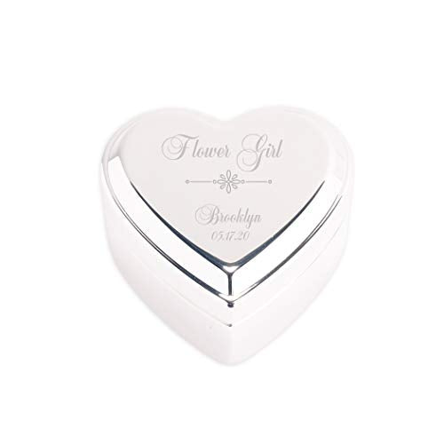 Cherished Moments Personalized Heart Jewelry Box Keepsake for Flower Girl Gift With Custom Engraved Message or Name, Silve...