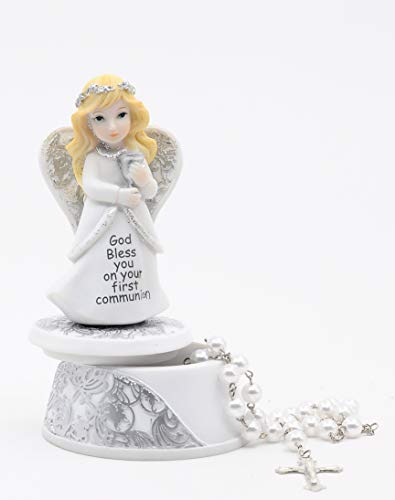 Comfy Hour First Communion Angel Figurine Music Box, Christian Catholic Prayer Keepsake with Chalice and Cross, Artisan Cr...