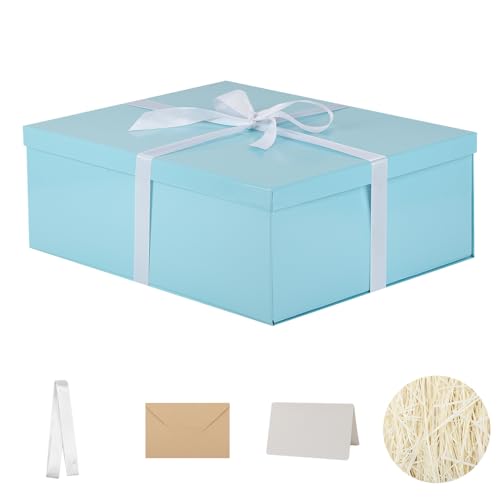 Extra Large Gift Box with Lid 17x13x6 Inches, Blue Gift Boxes for presents Packaging for Birthdays, Valentine's Day, Chris...
