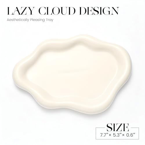 Ceramic White Jewelry Tray, Trinket Dish, Ring Dish, Room Funky Decor Aesthetic, Decorative Cloud Vanity Key Tray for Wome...