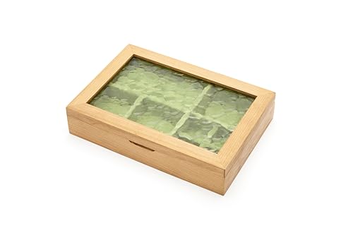 pandapark Wooden Jewelry Box with Glass Lid, Multi-Compartment Storage Display Case, Walnut Brown (Green Cherry)