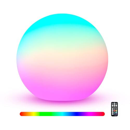 BLUEYE 6Inch LED Ball Night Light,200Lumens,16RGB Therapy,Remote Control Table Lamp,Rechargeable Orb Globe Sphere Ambient ...