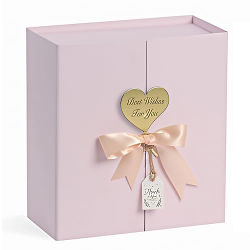 7x7x3 Inch Pink Gift Boxes with Lids, Small Pink Gift Box with Ribbon Card Fancy Gift Wrap Boxes for Anniversary, Bridal S...