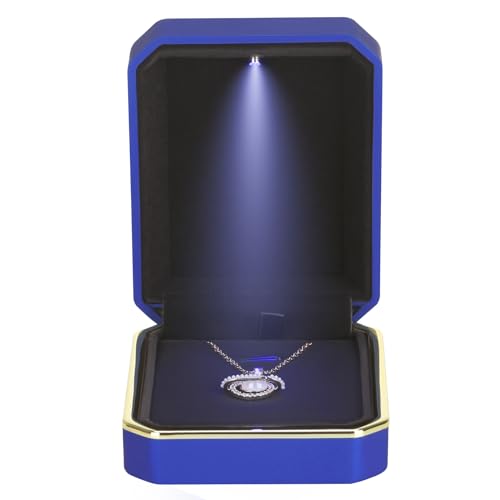 Luxury LED Pendant Necklace Gift Box with LED Light, Velvet Jewelry Storage Display Case for Proposal Engagement Wedding A...
