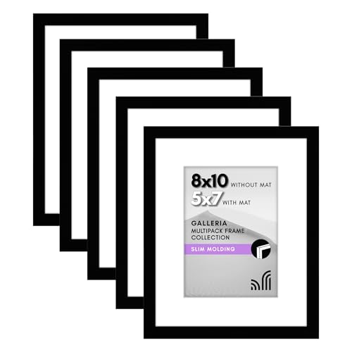 Americanflat 8x10 Picture Frame with Polished Plexiglass - Set of 5 - Use as 5x7 Frame with Mat or Display 8x10 Photo With...