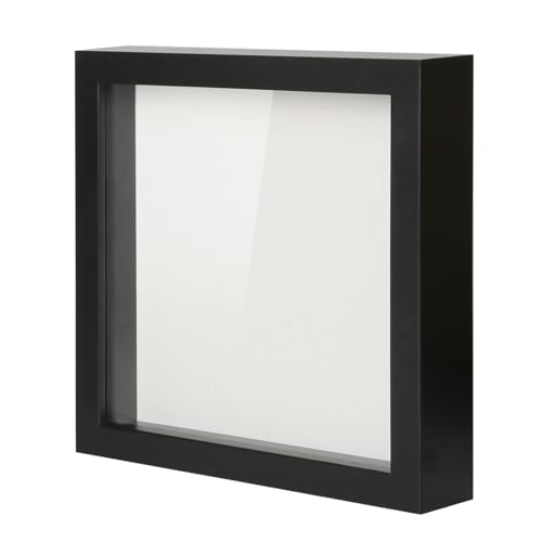 Muzilife 8x8 Shadow Box Picture Frame with Linen Board - Deep Wood & Glass Display Case Ready to Hang Memory Box Baby Spor...