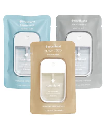 Touchland Hydrating Hand Sanitizer Spray – Dye Free Trio Set (Rainwater, Unscented, Beach Coco) – 3 x 1 FL OZ Mini Travel ...